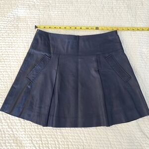 Vince Lamb Leather Navy Box Pleat Skirt